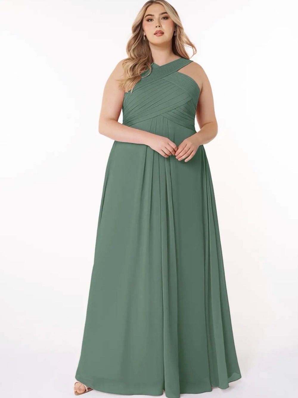 Azazie Kaleigh Eucalyptus Size A20 Cross-Halter Maxi Dress